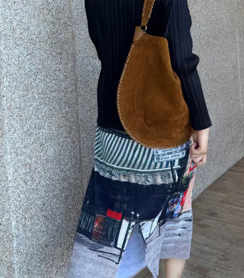 Isabel 2024 autumn/winter suede leather vintage France frosted woven wrist saddle large capacity single shoulder women's bag briefcase Bohemian 1