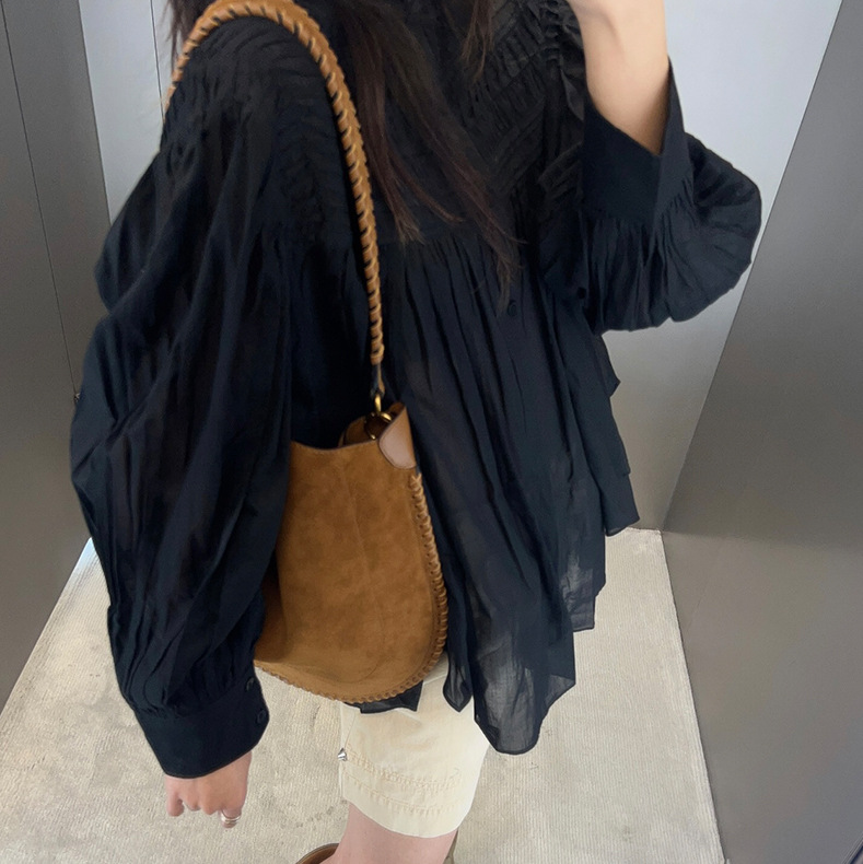 Isabel 2024 autumn/winter suede leather vintage France frosted woven wrist saddle large capacity single shoulder women's bag briefcase Bohemian 1