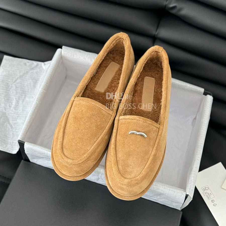 Suede Fur Flat Slip-On Loafers for Women - Fluffy, Cozy hot Dress Shoes with Box