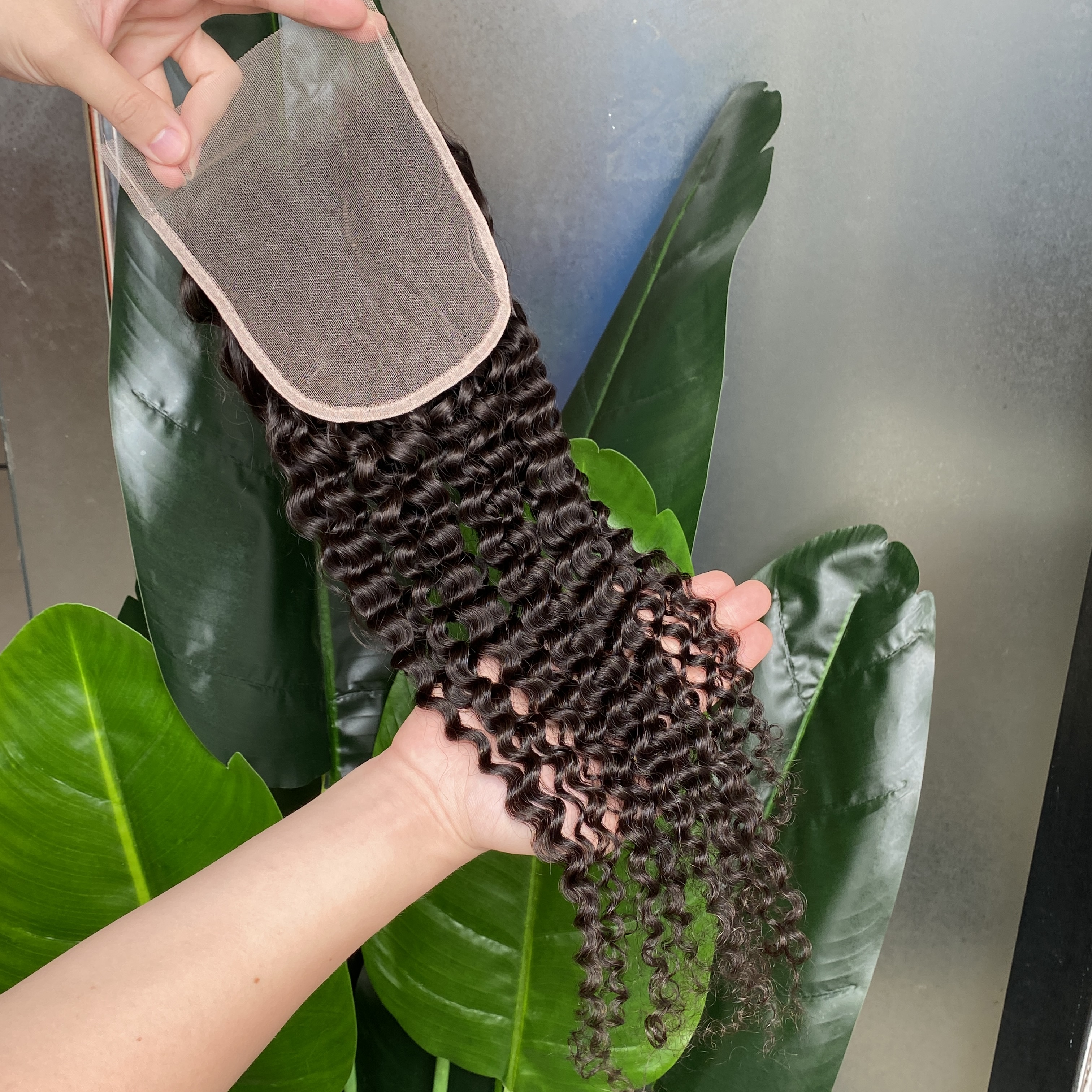 Top Quality 100% Virgin Raw Human Hair Jerry Curly 5x5 HD Lace Closure 1 Piece Natural Color Black Wave Hair Extension