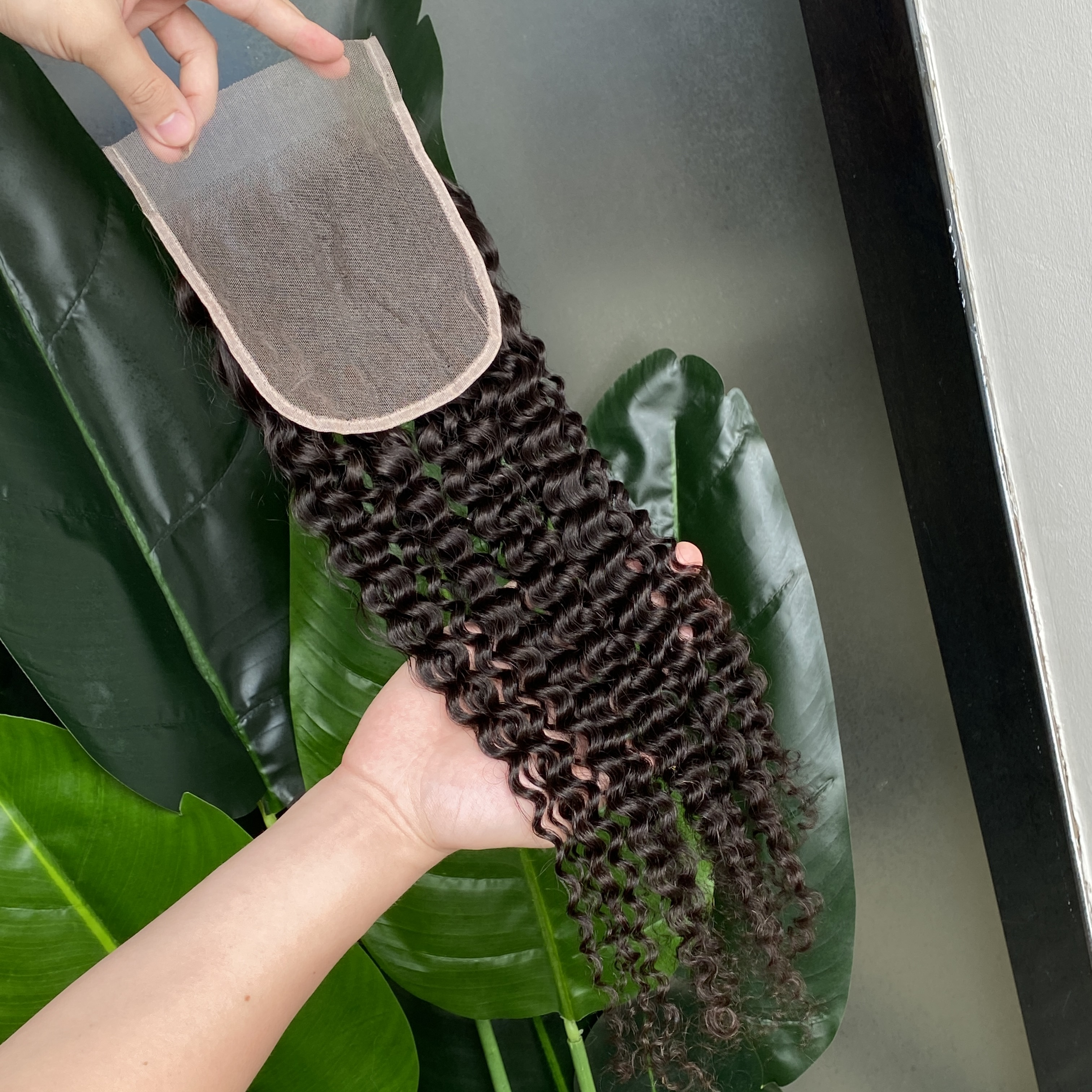 Top Quality 100% Virgin Raw Human Hair Jerry Curly 5x5 HD Lace Closure 1 Piece Natural Color Black Wave Hair Extension