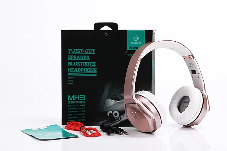 SODO MH3 Bluetooth Headphones NFC 2in1 Twist-out Speaker With FM Radio /AUX/TF Card MP3 Sports Magic Wireless Headset DHL Free