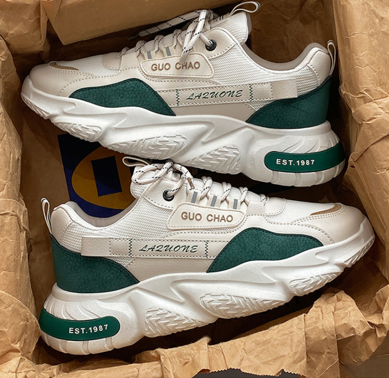 Men Sports Fashion Design Thick Sole Increase Height Sneakers Breathable Running Shoes Anti Slip Triple Black Green Khaki fashion