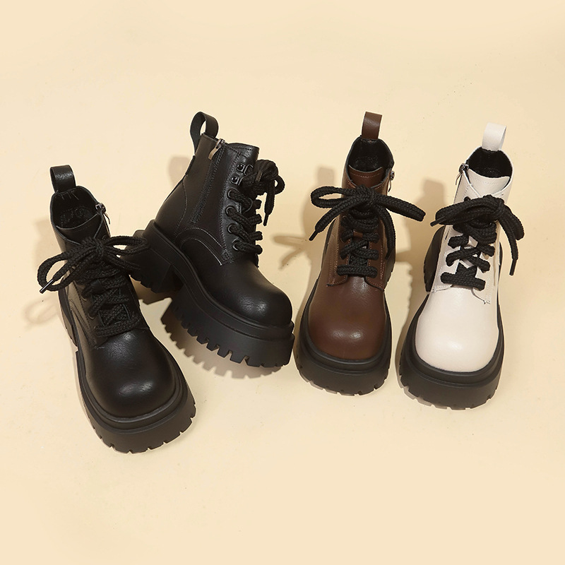 2024 Women's Fashion Boots: Thick Sole Height Increase Round Toe Martin Boots in Sexy Brown, Black, or Beige, Free Shipping bb65