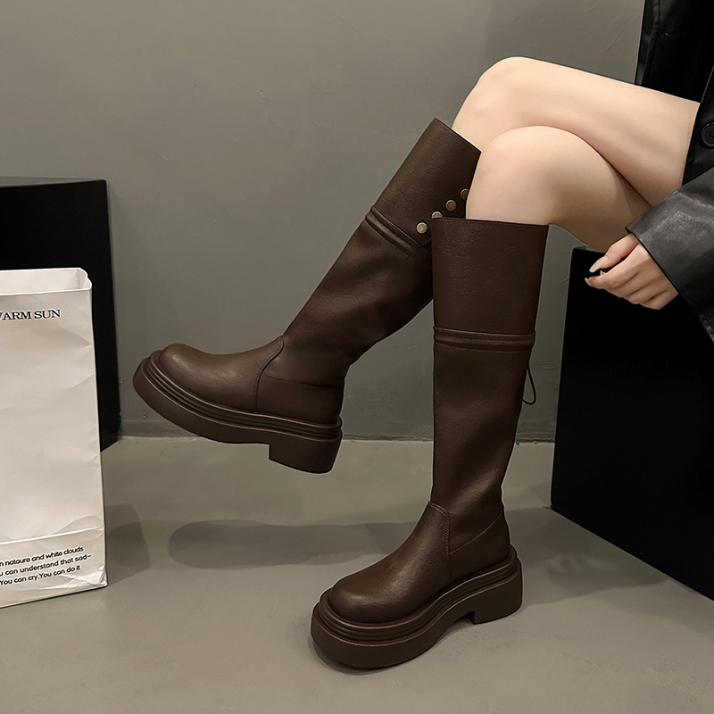 Women Fashion Boots Trendy Design Versatile Thick Sole Increase Height Round Toe Winter Warm Triple Black Brown fashion