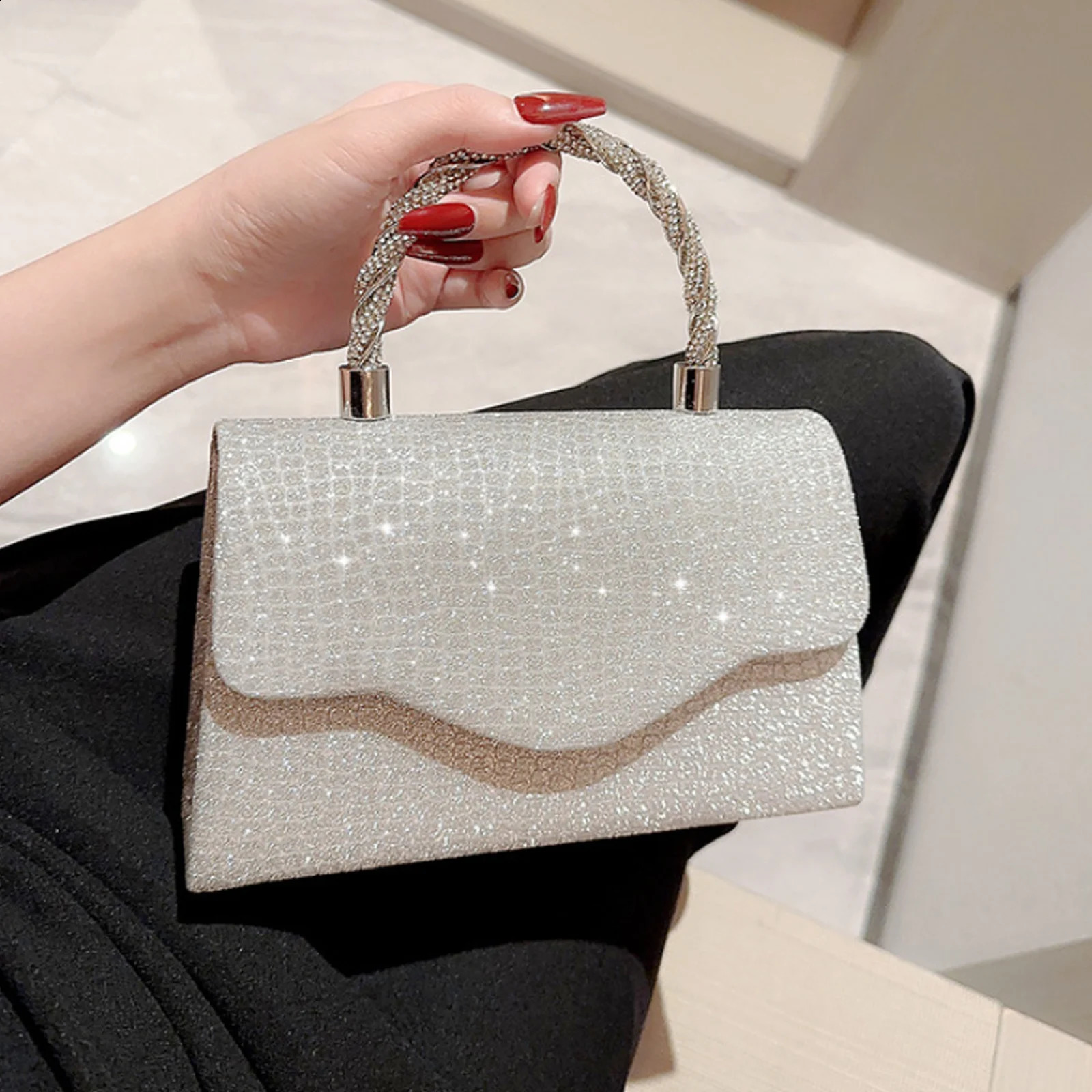 Women Exquisite Silver Evening Bags Dinner Party Banquet Glitter Purse Lady Elegant Wedding Clutches Handbag Female Shoulder Bag 240925
