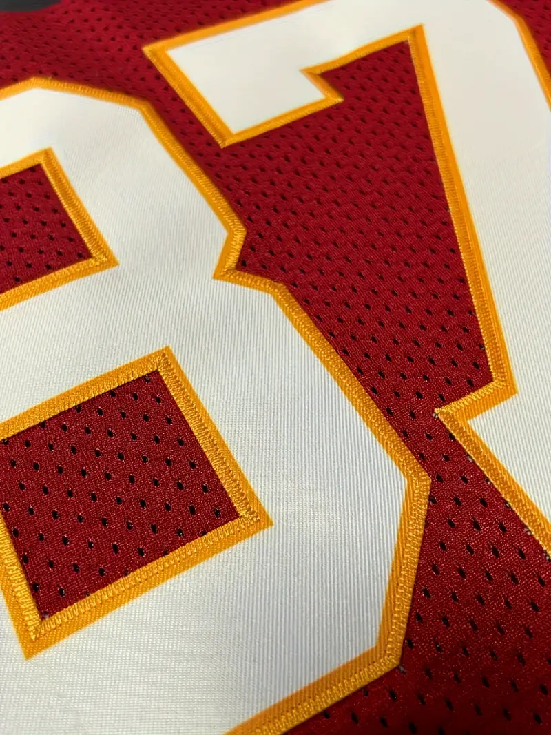 #87 Travis Kelce Comfy V-Neck Football Jersey Red Mesh Embroidery for Training and Competition Breathable Moisture-Wicking American Football Shirt