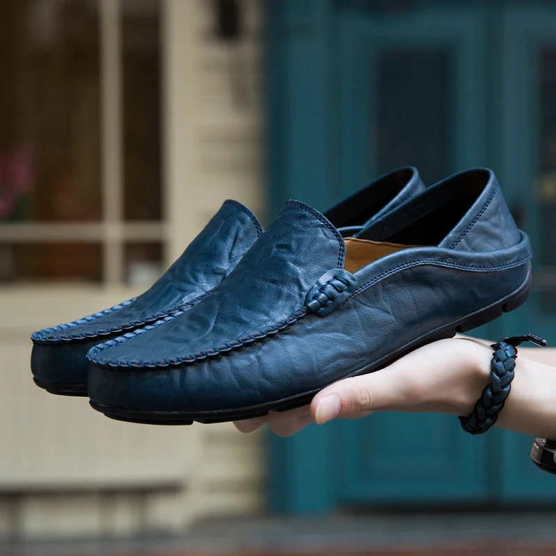 Men Shoes Casual Genuine Leather Mens Loafers Moccasins Designer Slip on Boat Shoes High Quality Chaussure Homme Plus Size