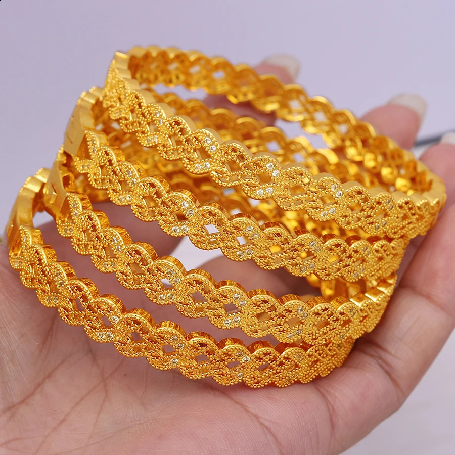 GirlS With white rhinestones Dubai Bangles For Women Bengal Africa Jewelry Saudi Arab Bracelets Habesha Indian Bride Gift 240927