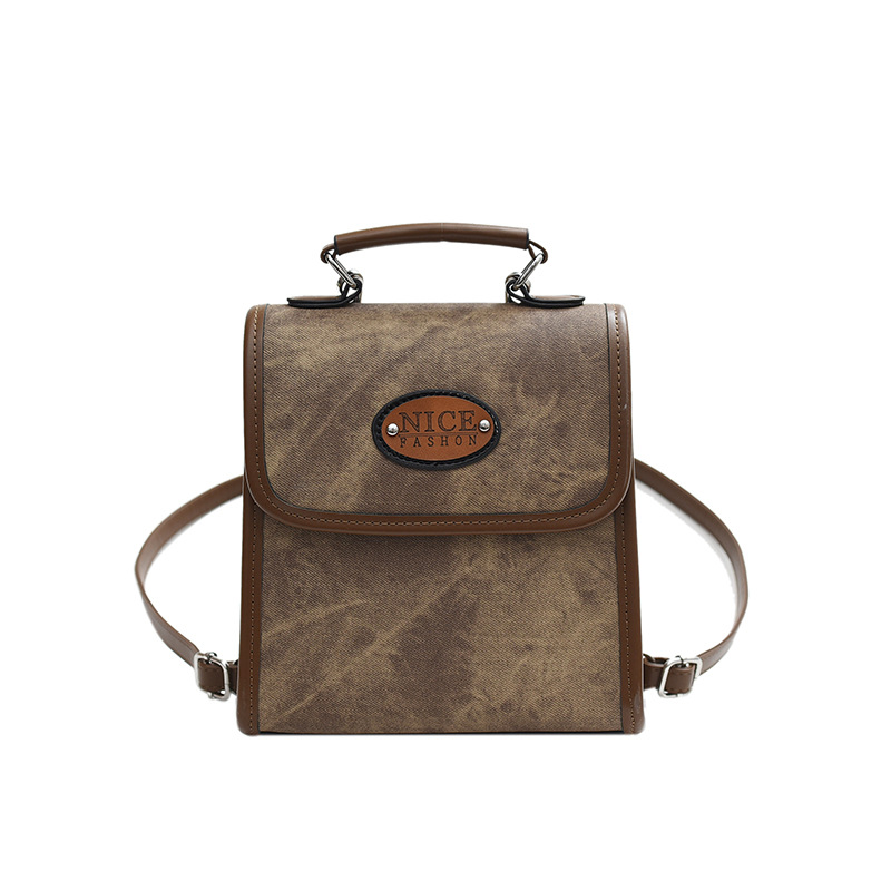 Female 2024 autumn retro college style suede backpack
