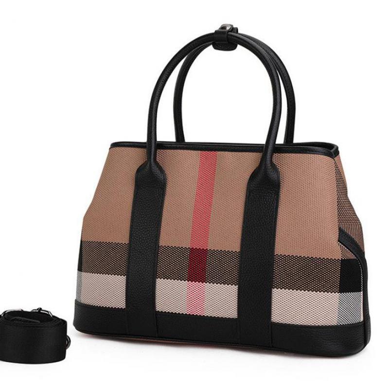 2024 Black Designer Handbag Checkered Printed Wide Strap Canvas Pu Leather Shoulder Women's Wallet Crossbody Bag