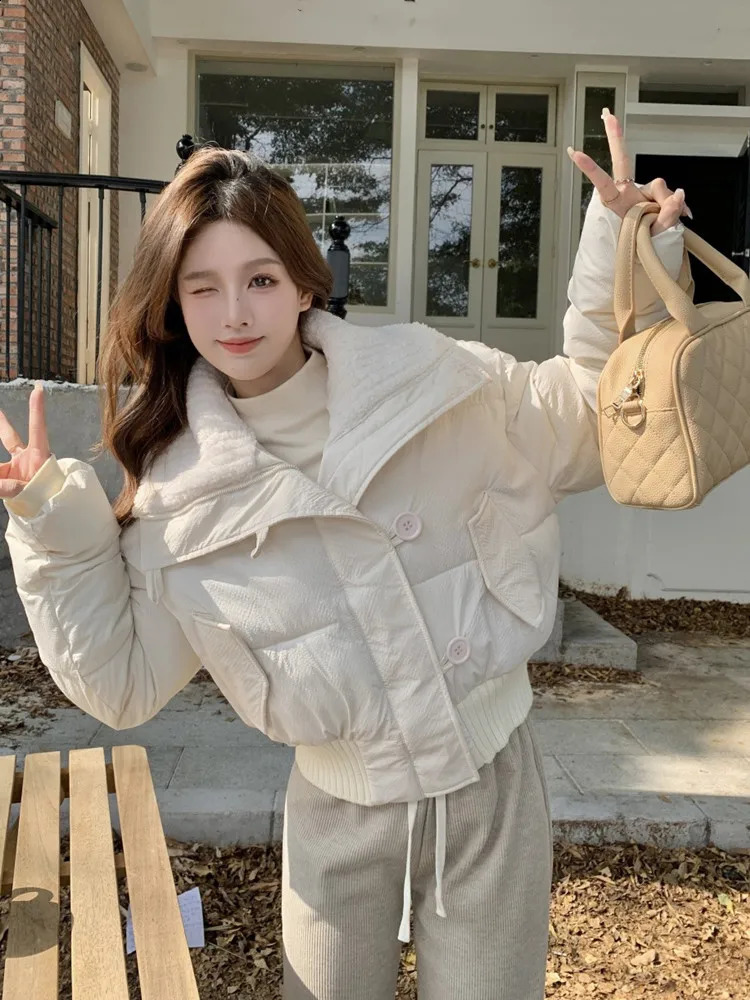 Korean style Women Cotton Jacket Coat Streetwear Fashion Solid Windproof Down Feather Female Puffer Winter Short Outwear 240930
