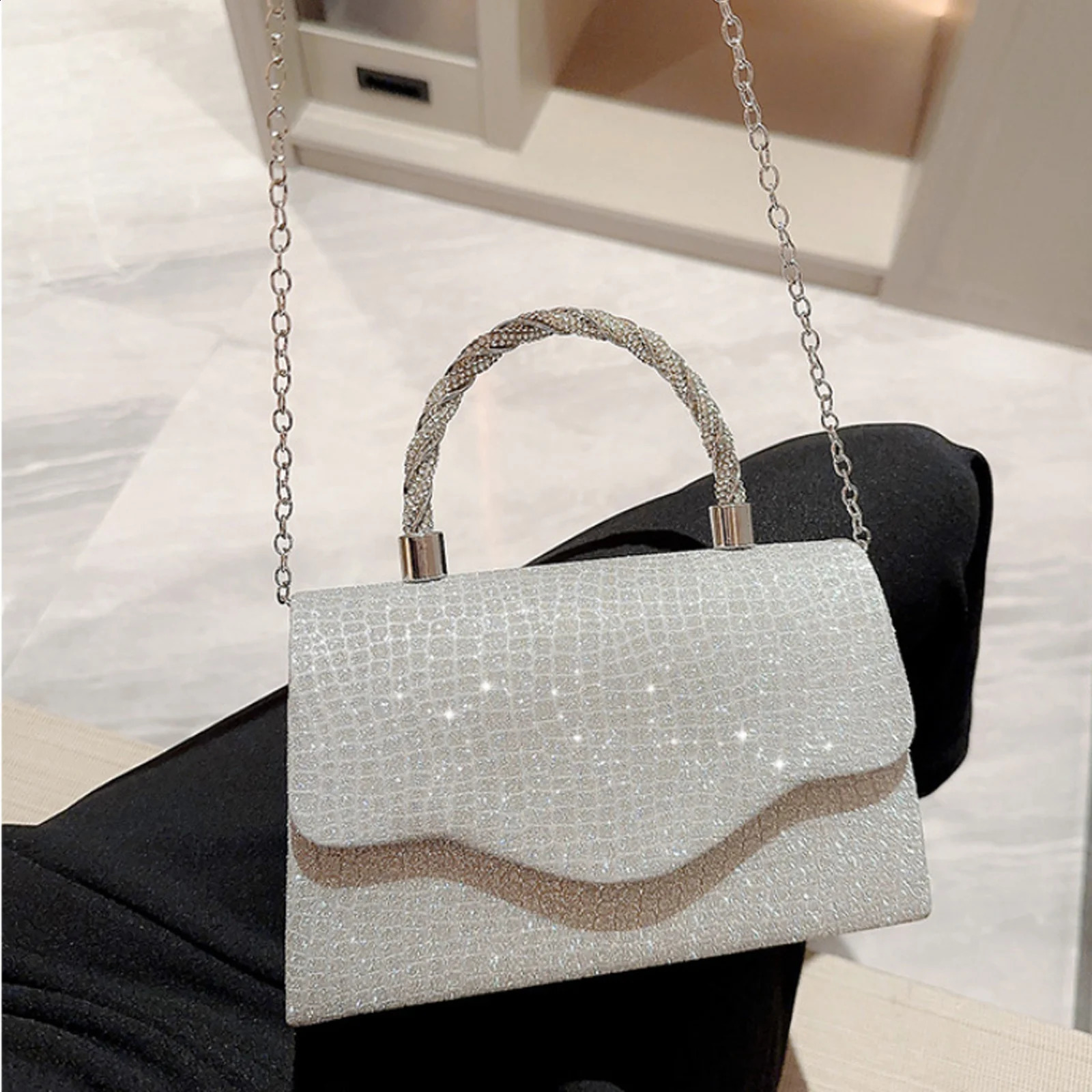 Women Exquisite Silver Evening Bags Dinner Party Banquet Glitter Purse Lady Elegant Wedding Clutches Handbag Female Shoulder Bag 240925