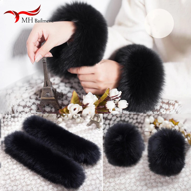 Fox fur cuffs genuine fox fur cuffs warm ladies bracelets genuine fur wristbands gloves raccoon fur cuffs 240921