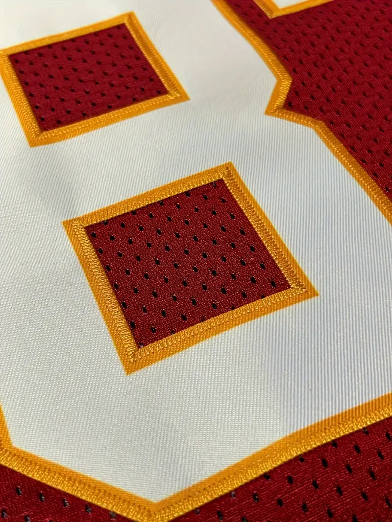 #87 Travis Kelce Comfy V-Neck Football Jersey Red Mesh Embroidery for Training and Competition Breathable Moisture-Wicking American Football Shirt