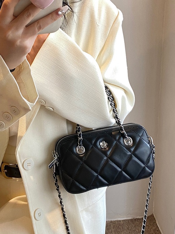 Xiaoxiangfengshan Camellia Fashion Versatile Lingge Cross Shoulder Bag