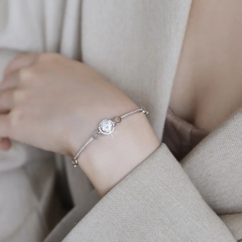 LESF 1 moissani diamond womens bracelet 925 sterling silver round bracelet white gemstone jewelry 240929