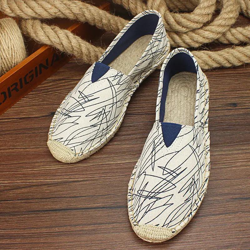 Summer and Autumn Mens Canvas Shoes Breathable Mens Casual Shoes Slide on Linen Shoes Graffiti Espadrilles Womens Shoe Apartment 240930
