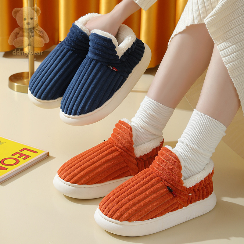 Ddmybear New Women's Indoor Winter Plush Thick Sole Warm Cotton For Men's Home Shoes Heel Pack Chinese Brand Shoes F1008-19