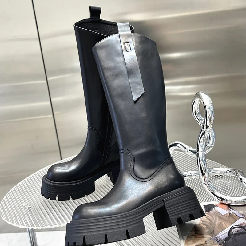 Punk Style Women Knee High Boots Fashion Zippers Shoes Heel Autumn Winter Ladies Knight Long Booties 240929