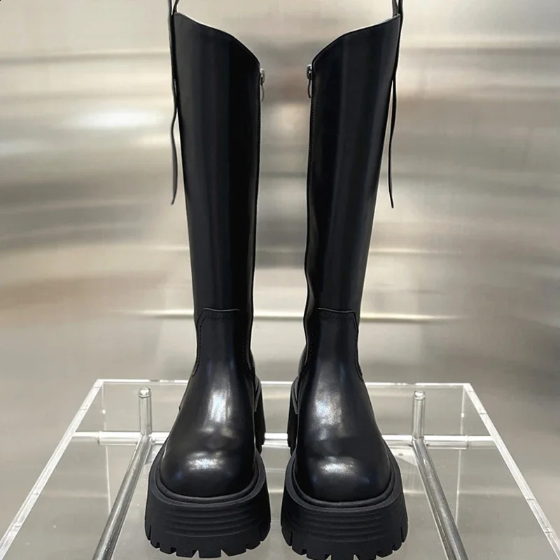 Punk Style Women Knee High Boots Fashion Zippers Shoes Heel Autumn Winter Ladies Knight Long Booties 240929