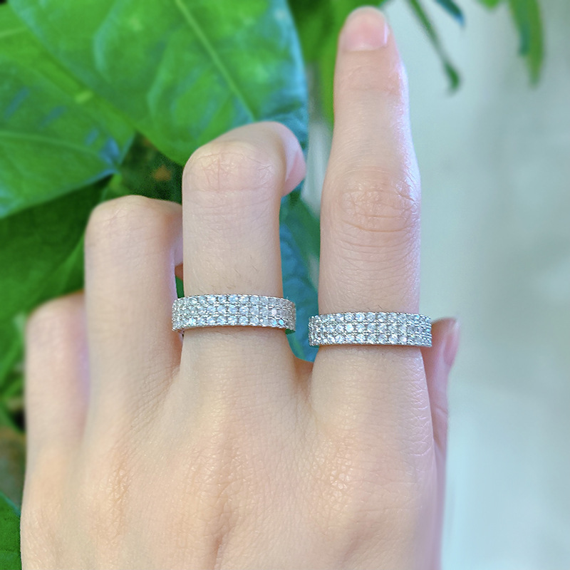 Crafted Elegance: Sterg Sier 3-Row Pave White Moissanite Wedding Band Ring for Women