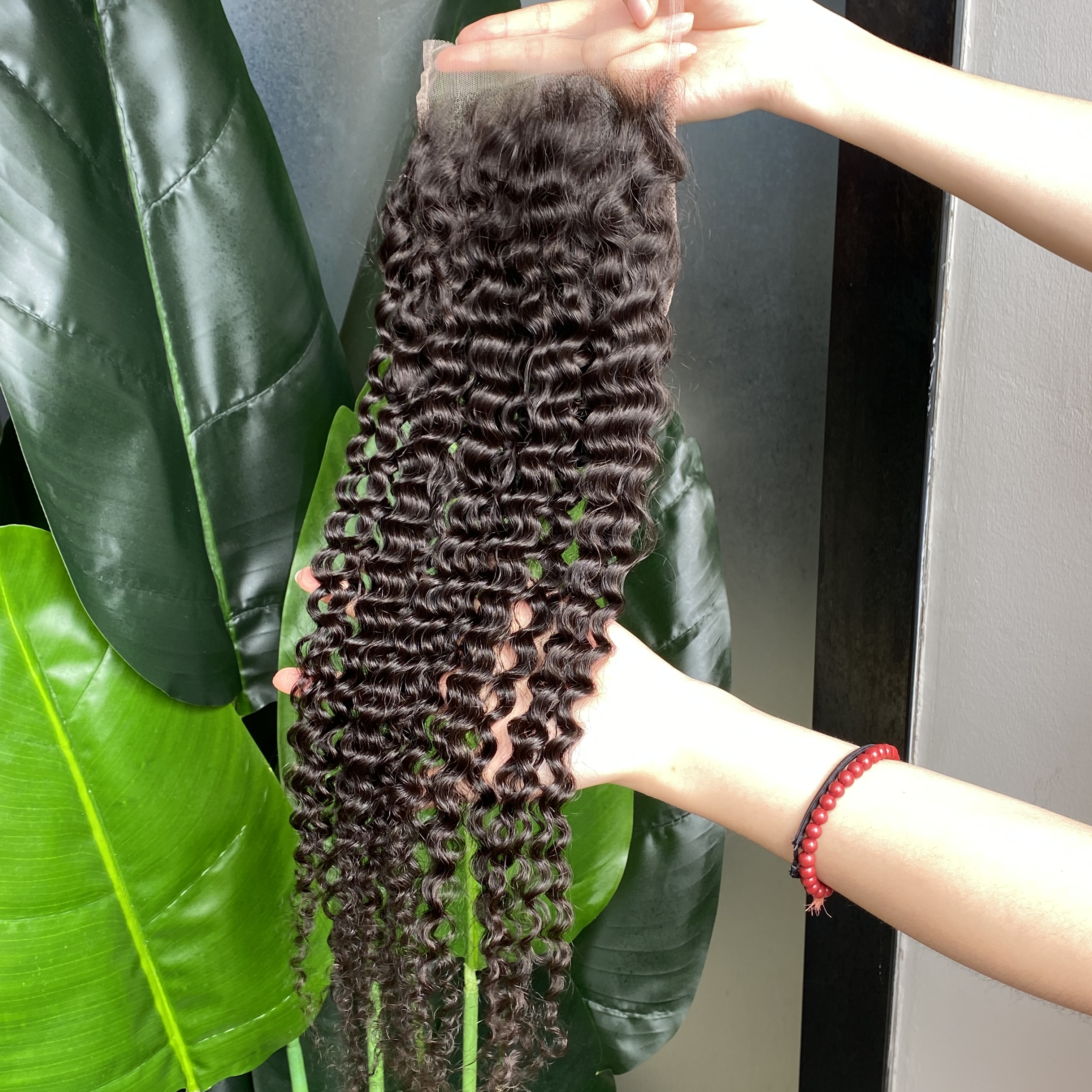 Top Quality 100% Virgin Raw Human Hair Jerry Curly 5x5 HD Lace Closure 1 Piece Natural Color Black Wave Hair Extension
