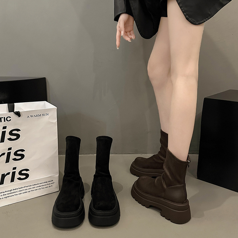 Women's Suede Winter Boots: Vintage Style, Thick Sole Height Increase, Black, Brown, Free Shipping 6c59