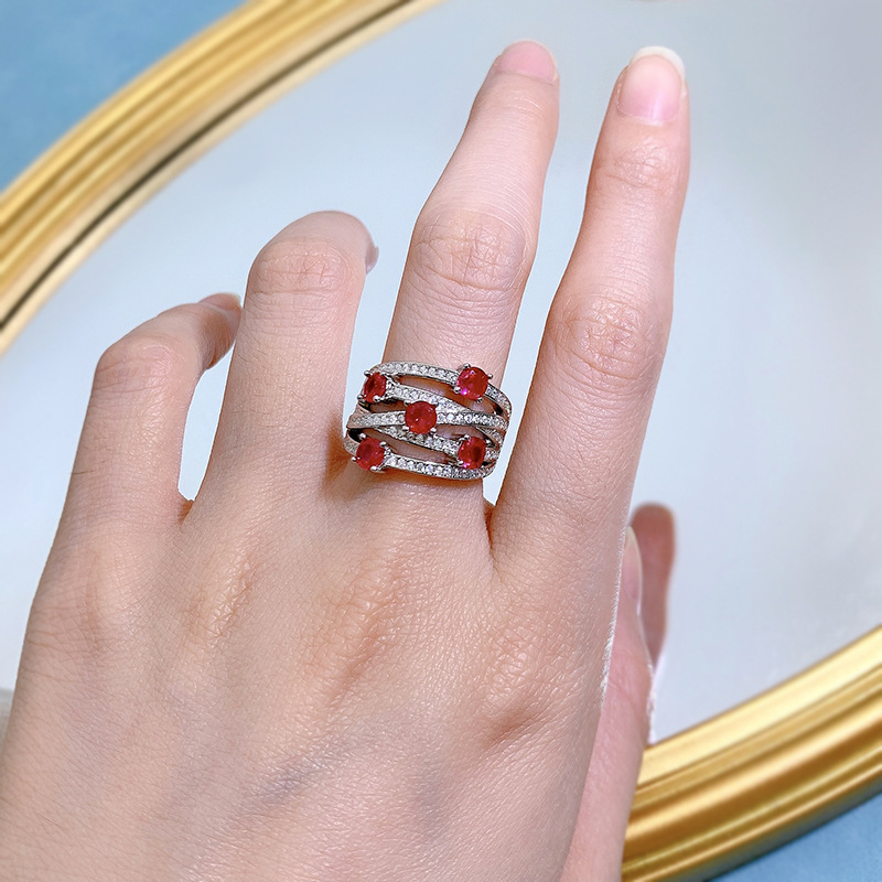 Choucong Cross Wedding Rings Luxury Jewelry Pure 100% 925 Sterling Silver Round Cut Ruby Moissanite Diamond Gemstones Party Eternity Women Finger Ring