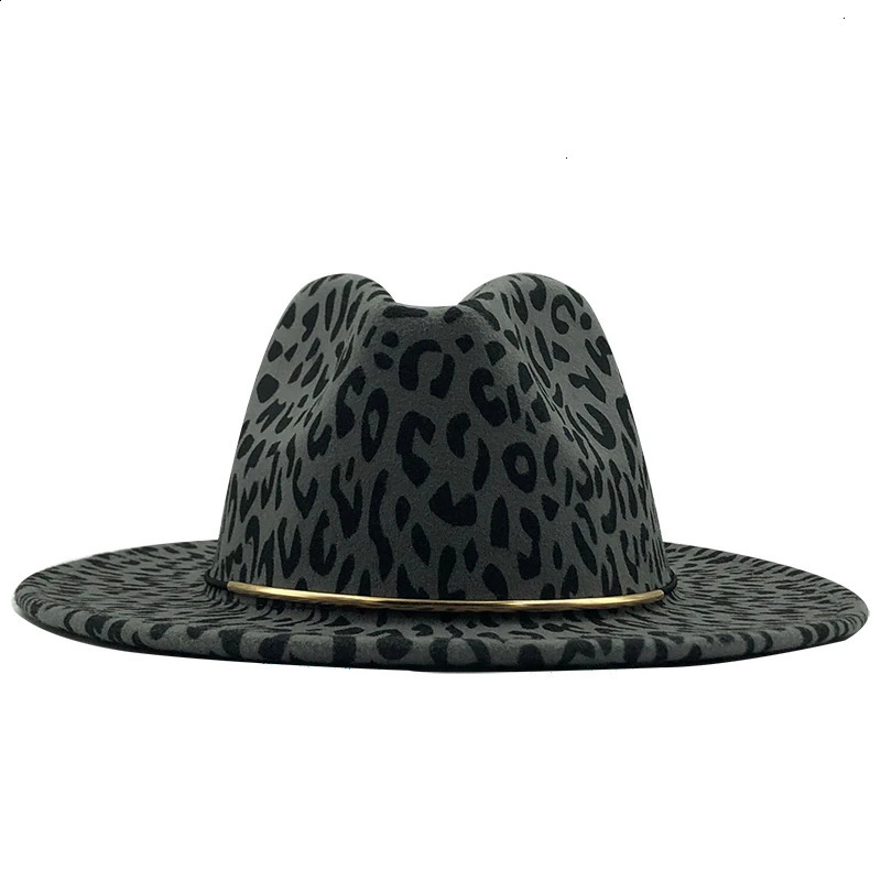 Simple Unisex Flat Brim Wool Felt Jazz Fedora Hats Men Women Leopard Grain Leather Band Decor Trilby Panama Formal Hats 240930