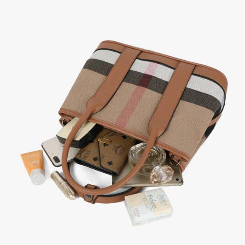 2024 Black Designer Handbag Checkered Printed Wide Strap Canvas Pu Leather Shoulder Women's Wallet Crossbody Bag