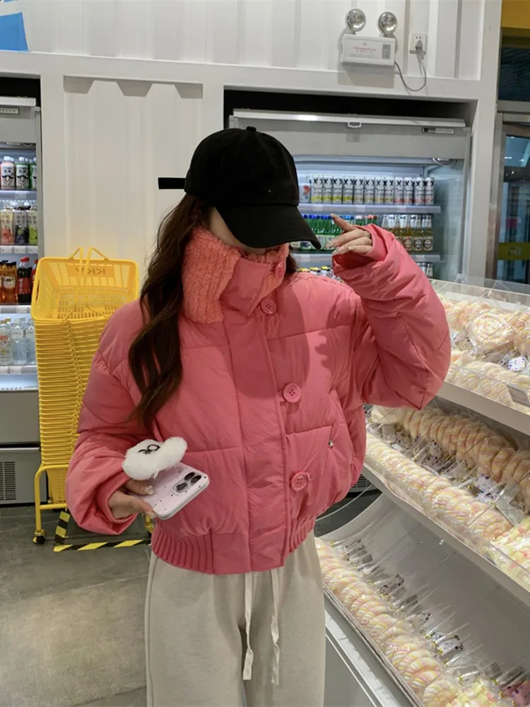 Korean style Women Cotton Jacket Coat Streetwear Fashion Solid Windproof Down Feather Female Puffer Winter Short Outwear 240930