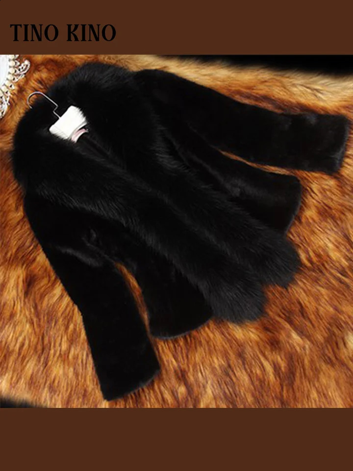 Elegant solid faux womens fur coat V-neck long sleeved ultra-thin warm cardigan autumn and winter womens high street coat 240923
