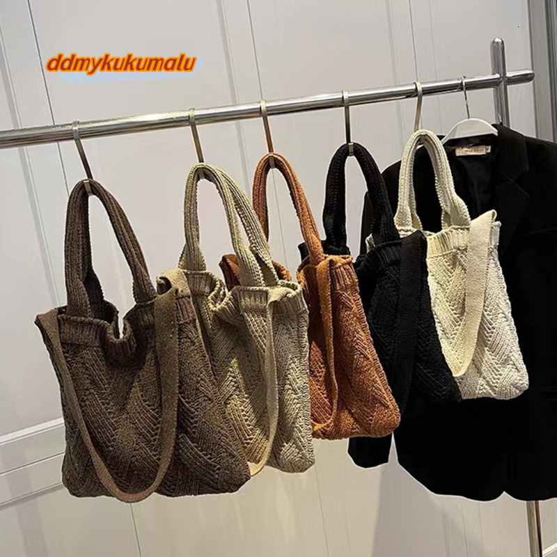 Knitting Women's Shoulder Bag Fashion Hollow Out Tote Ladies Female Woven Shopper Purse Lady Crossbody Handbag H6.27#23 ddmykukumalu