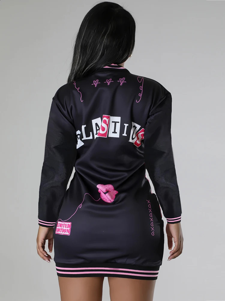 Elegant and beautiful womens winter long sleeved sexy punk mini dress black short tight wholesale direct 241007