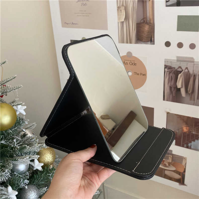 Ins style minimalist bread makeup mirror office foldable desktop vanity mirror portable and portable small mirror