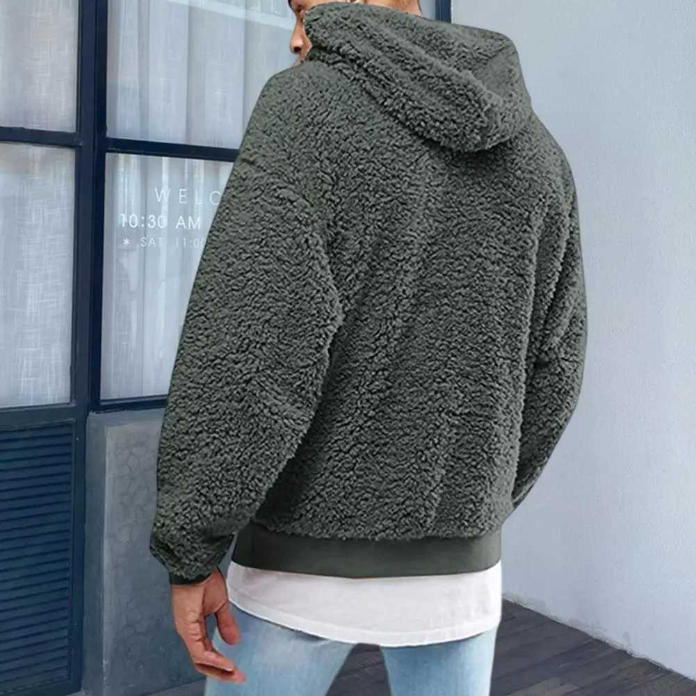 Warm and fashionable solid color plush autumn hoodie casual mens hoodie CL241007