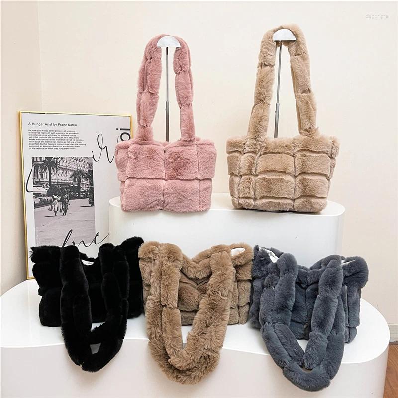 2025 NEW Drawstring Women Plush Shoulder Bag Fashion Tote Large Capacity Fuzzy Top Handle Solid Color Slouchy Hobo Soft Shopper zhanyishengli
