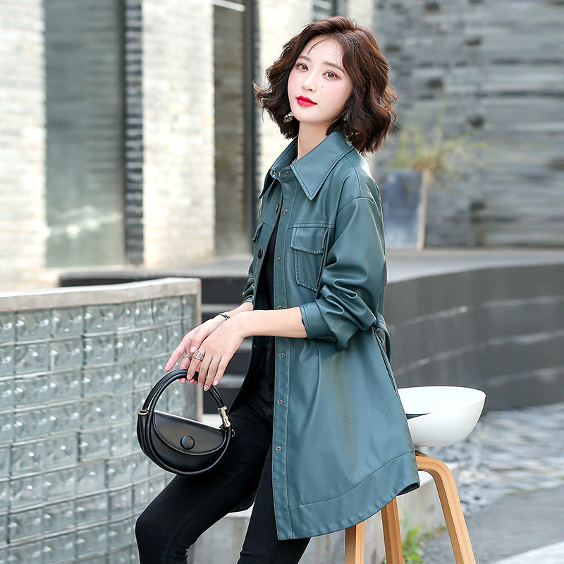2023 Sheepskin Female Spring For Women Leather Jacket Sleeve Long Coat