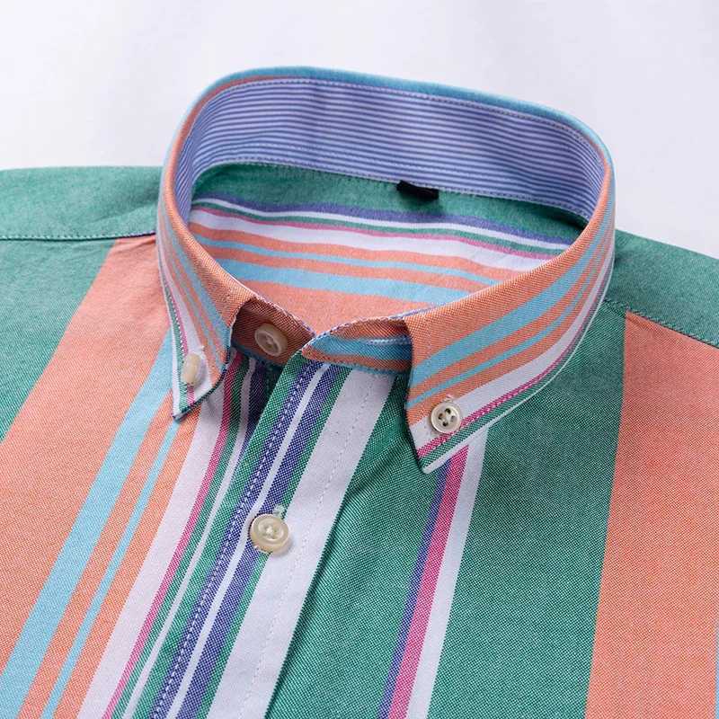 Large mens casual 100% pure cotton Oxford striped pocket long sleeved soft button plain weave mens plus size X241007