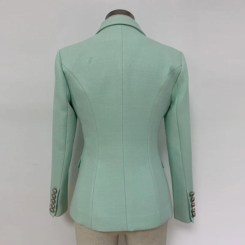 HIGH STREET 2024 Classic Baroque Jacket Womens Metal Lion Buttons Double Breasted Textured Blazer Mint Green 240930