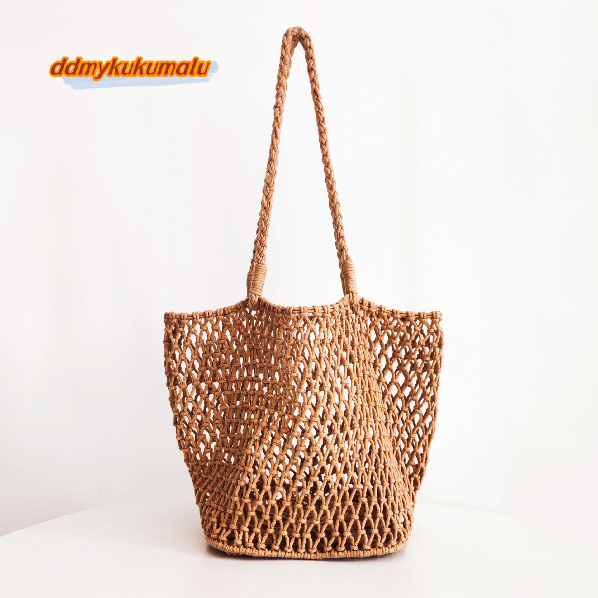 Casual Hollow Finshnet Women Shoulder Bags Rope Woven Large Tote Bag Handmade Summer Beach Handbags Big Bali Shopper Purses 2023 ddmykukumalu