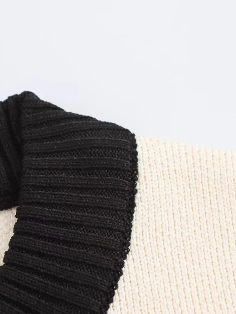 Fashionable and simple womens clothing item contrasting color border sweater cardigan round neck knitted jacket 241007