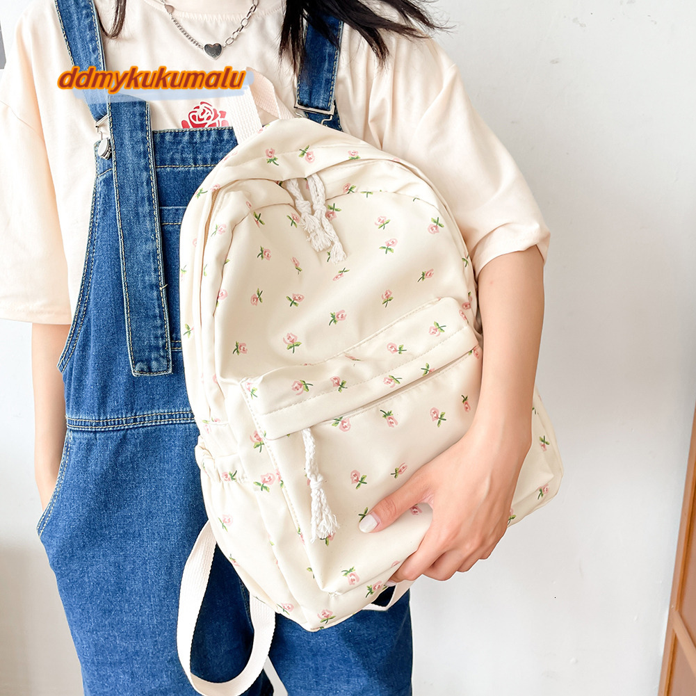 Ladies Floral College Rucksack Large Capacity Students Schoolbag Women Travel Laptop Backpack Japanese Aesthetic Teenage Bookbag H7.1#20.79 ddmykukuma