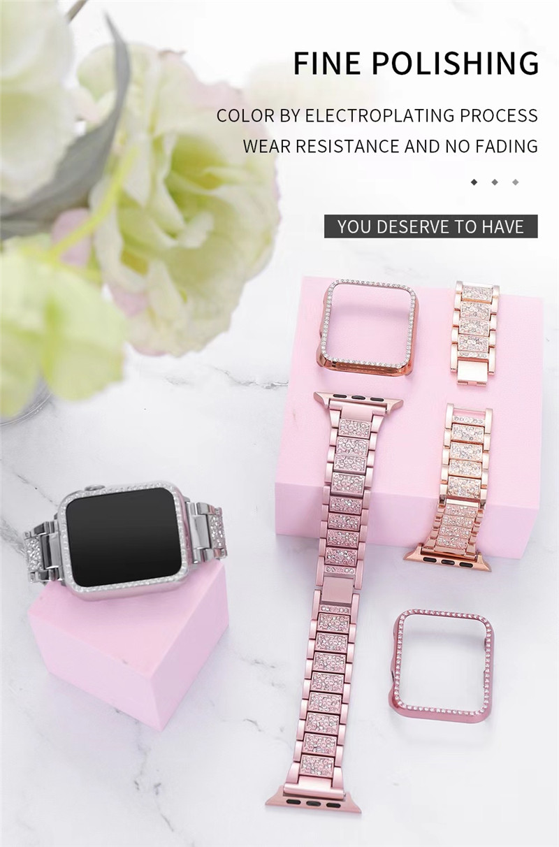 Cool Chain Metal Link Bands Apple Watch 46mm 41mm 42mm 44mm 45mm 49mm Women Men Bling Stainless Steel Band with Diamond Case for Iwatch 10 9 Series 8  - view 3