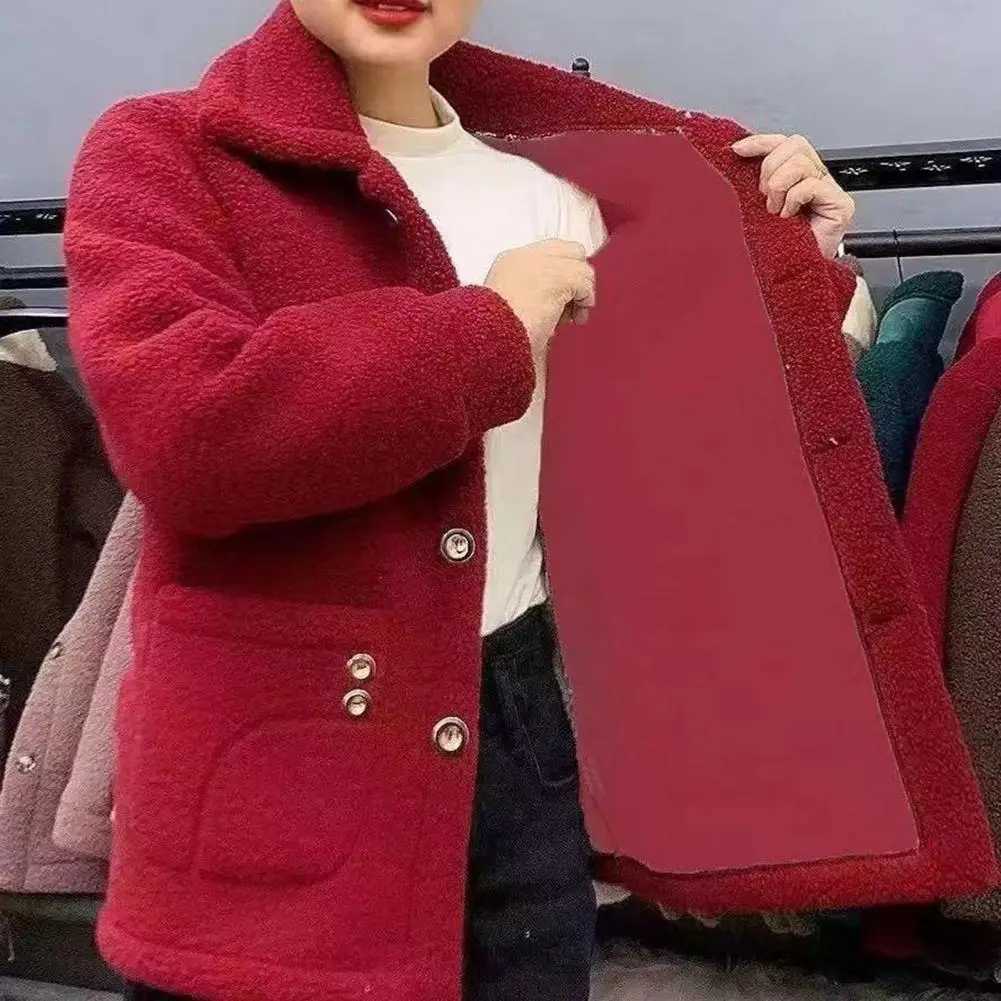 Women Jacket Coat Elegant Jacket Stylish Womens Lapel Long Sleeve Imitation Lamb Wool Coat Thickened Single for Autumn/winterX241018