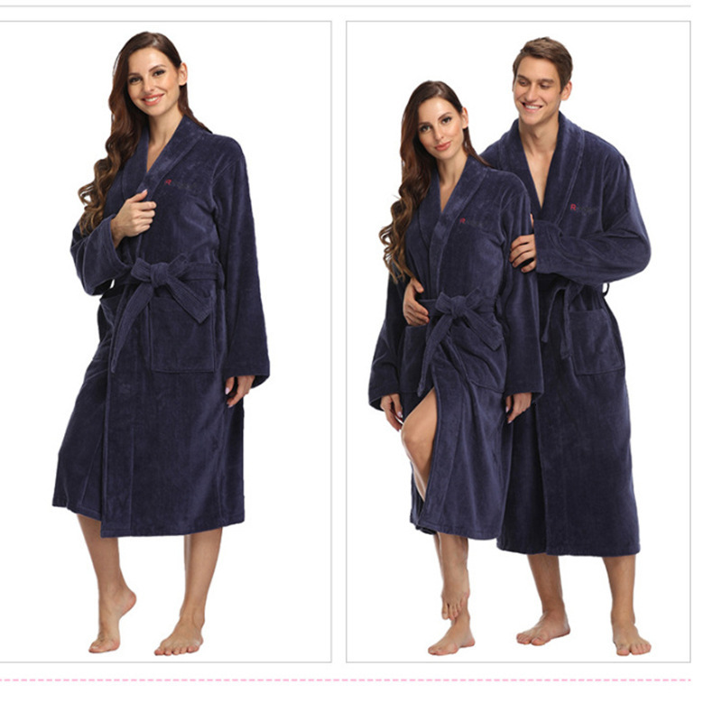 Designer Pure Cotton Hooded Nightgown Home Wear Hotel Autumn And Winter Pajamas Extended Cut Velvet Couple Bathrobe