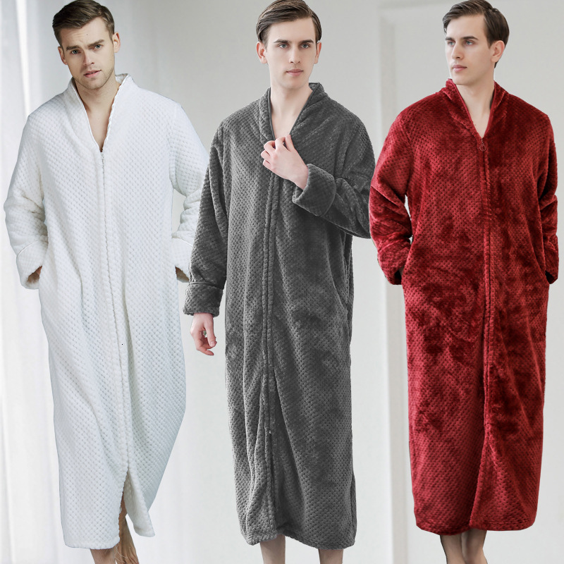 Designer Bathrobe, Flannel Couple's Thick Elongated Nightgown, Men's And Women's Plus Fat Nightgown