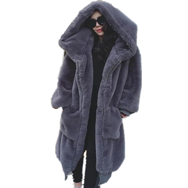 1.6Kg Fake Mink Fluffy Plush Oversized Winter Overcoat Thick Warm Hooded Long Faux Fur Coat Women Jacket Teddy