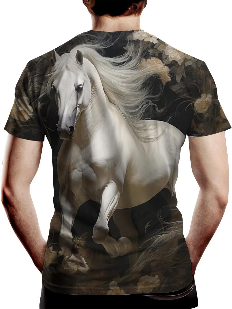 Mens T shirt Hand Painted Watercolor White Horse Shirt Adult Beautiful Horse Pattern Summer Short Sleeved T-Shirt graphic tee Casual tops summer cool